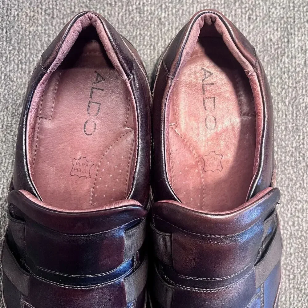 Aldo Brown Loafer Mens 11 Leather Square Toe Slip On Comfort Casual